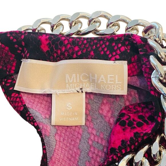 Michael Michael Kors Snakeskin Print Chain Neck Long Sleeve Top Pink Size Small - Picture 2 of 5